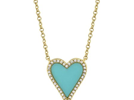 0.09CT DIAMOND & 0.69CT COMPOSITE TURQUOISE HEART NECKLACE Online Sale