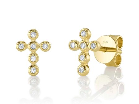 0.07CT DIAMOND BEZEL CROSS STUD EARRING For Sale