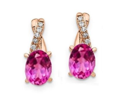 7X5MM Oval Pink Sapphire and Diamond Birthstone Earrings in 10KT Rose Gold Discount