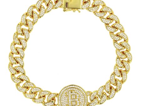 Luxe Layers 14KT Yellow Gold Plated Sterling Silver Cubic Zirconia 8.5-inch 20MM Bitcoin Bracelet Online Hot Sale