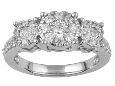 3 4 CTW Diamond Three Stone Cluster Ring in 10KT White Gold For Sale