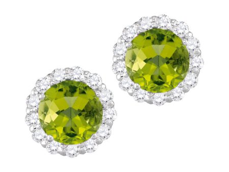 6MM Round Peridot and White Sapphire Birthstone Halo Stud Earrings in 10KT White Gold For Discount