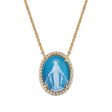 Frank Ronay Collection Blue Agate and Cubic Zirconia 20X15MM 18-inch Virgen Milagrosa Pendant in 18KT Yellow Gold Plated Sterling Silver Online Hot Sale