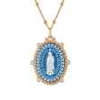 Frank Ronay Collection Blue Agate and Cubic Zirconia 30X23MM 26-inch Guadalupe Pendant in 18KT Yellow Gold Plated Sterling Silver on Sale