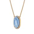 Frank Ronay Collection Blue Agate and Cubic Zirconia 19X15MM 18-inch Guadalupe Pendant in 18KT Yellow Gold Plated Sterling Silver For Cheap