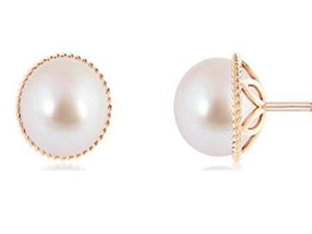 7MM Round Pearl Earrings in 14KT Yellow Gold For Cheap