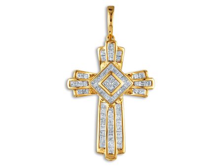 10KT Yellow Gold 2 CTW Diamond 44X24MM Cross Pendant. Chain not Included For Cheap