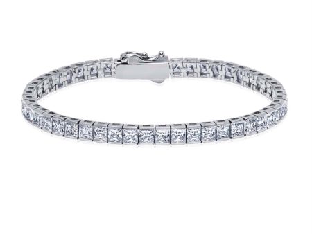 Crislu Platinum Plated Sterling Silver Princess Cut Cubic Zirconia 7-inch Tennis Bracelet For Discount