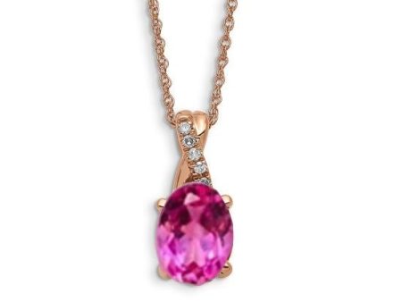 8X6MM Oval Pink Sapphire and Diamond Birthstone 18-inch Pendant in 10KT Rose Gold For Cheap