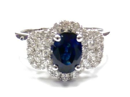 5X7MM Oval Blue Sapphire and Diamond Ring in 18KT White Gold For Sale