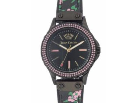 Juicy Couture with 38X38 MM Black Round Dial Silicone Band Strap; JC-1009PKFL Fashion