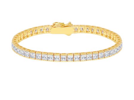 Crislu 18KT Yellow Gold Plated Sterling Silver Princess Cut Cubic Zirconia 7-inch Tennis Bracelet Cheap