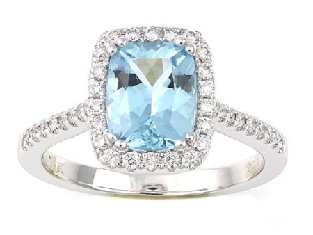 6X8MM Cushion Aquamarine and Diamond Ring in 14KT White Gold For Cheap