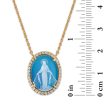 Frank Ronay Collection Blue Agate and Cubic Zirconia 20X15MM 18-inch Virgen Milagrosa Pendant in 18KT Yellow Gold Plated Sterling Silver Online Hot Sale