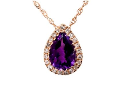 7X5MM Pear Amethyst and Diamond Halo 18-inch Pendant in 14KT Rose Gold Sale