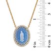 Frank Ronay Collection Blue Agate and Cubic Zirconia 19X15MM 18-inch Guadalupe Pendant in 18KT Yellow Gold Plated Sterling Silver For Cheap