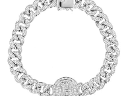 Luxe Layers Sterling Silver Cubic Zirconia 8.5-inch 20MM Bitcoin Bracelet Online Sale