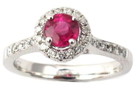 6MM Round Ruby and Diamond Ring in 14KT White Gold on Sale