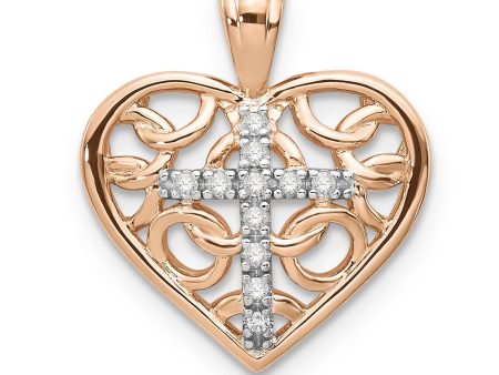 10KT Two-Tone White and Rose Gold Diamond 18-inch Cross Heart Pendant on Sale