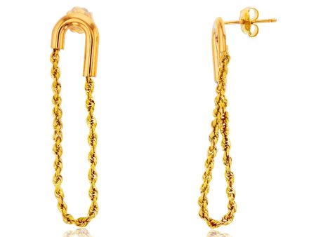 14KT Yellow Gold 9X40MM Twisted Rope Dangle Earrings Online Sale