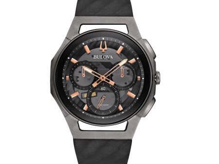 Bulova CURV 44MM Black Round Dial and Rubber Strap Watch. 98A162 Online Sale