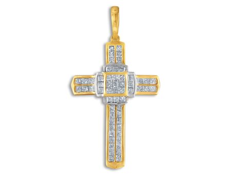 10KT White and Yellow Gold 1-1 2 CTW Diamond 43X23MM Cross Pendant. Chain Not Included Supply