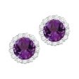 6MM Round Amethyst and White Sapphire Birthstone Halo Stud Earrings in 10KT White Gold For Cheap