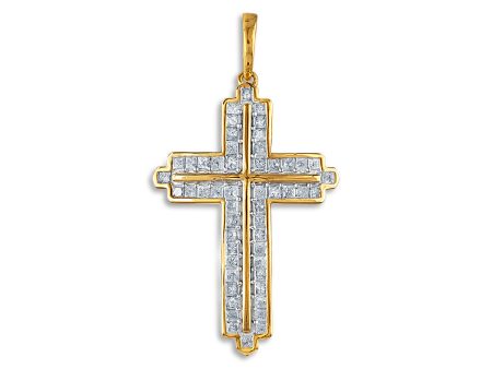 10KT Yellow Gold 1-1 2 CTW Diamond 45X25MM Cross Pendant. Chain Not Included For Discount