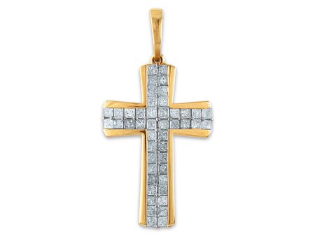 10KT Yellow Gold 1-1 2 CTW Diamond 36X19MM Cross Pendant. Chain Not Included Fashion