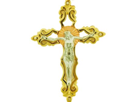 14KT Gold Tri-Color 55X37MM Crucifix Cross Pendant. Chain Not Included For Cheap